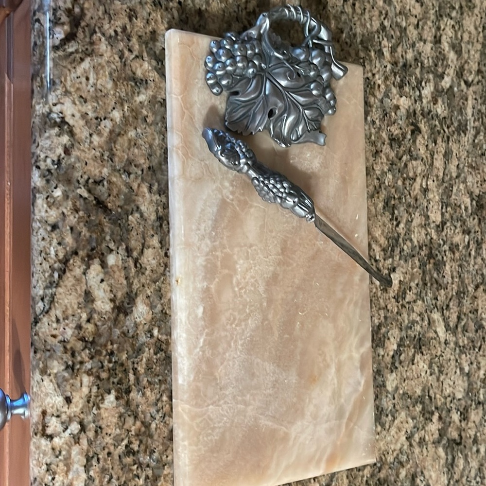 Marble and pewter cheese tray with matching knife
